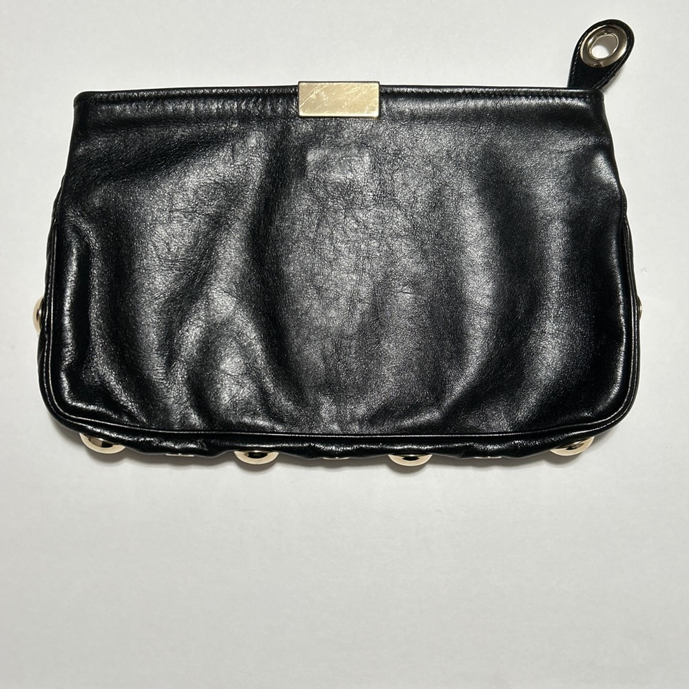 Jimmy Choo Clutch Bag Patent Leather Crinkled Zulu Grommet Embellished - Picture 5 of 16